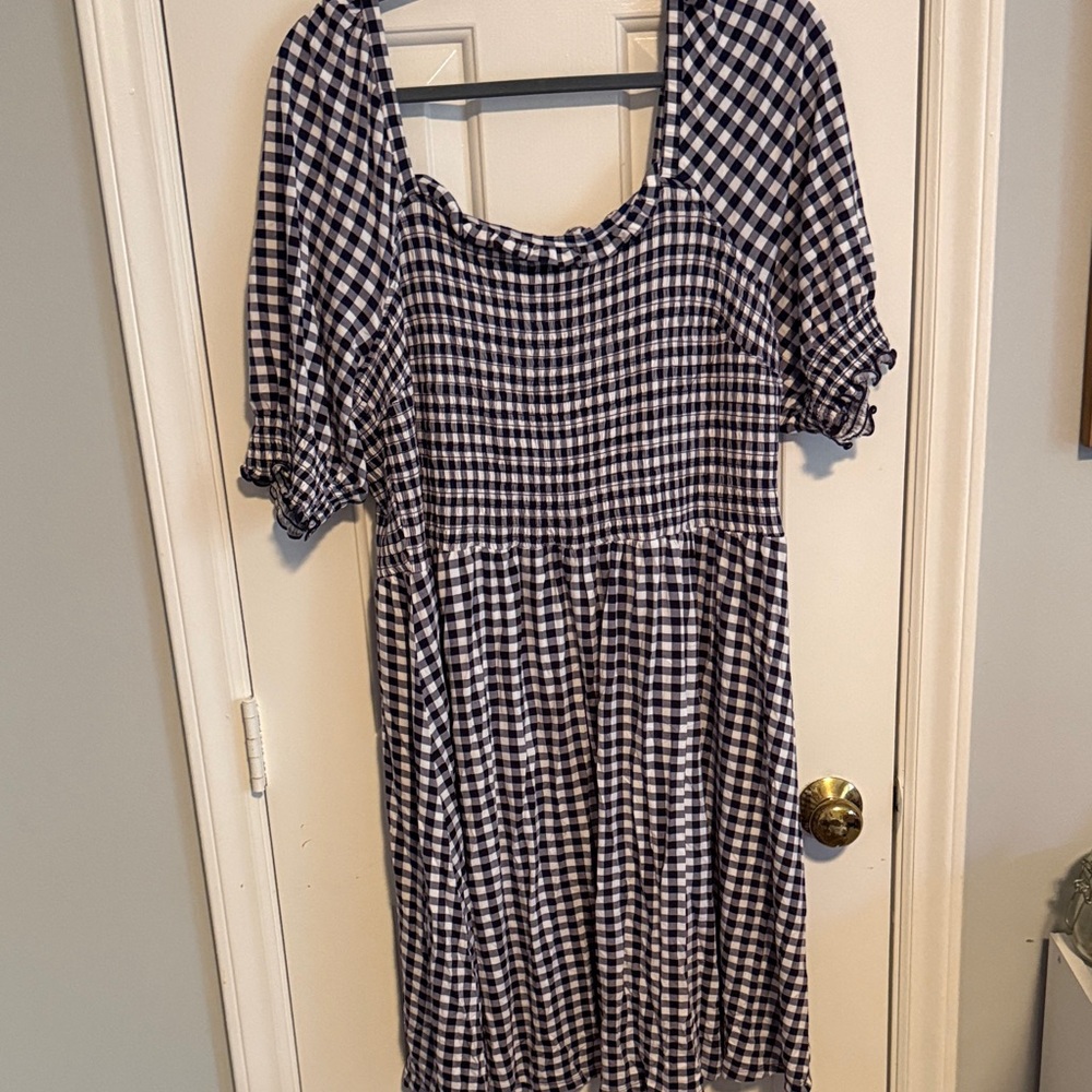 Gingham Square Neck Midi Dress in Black and White